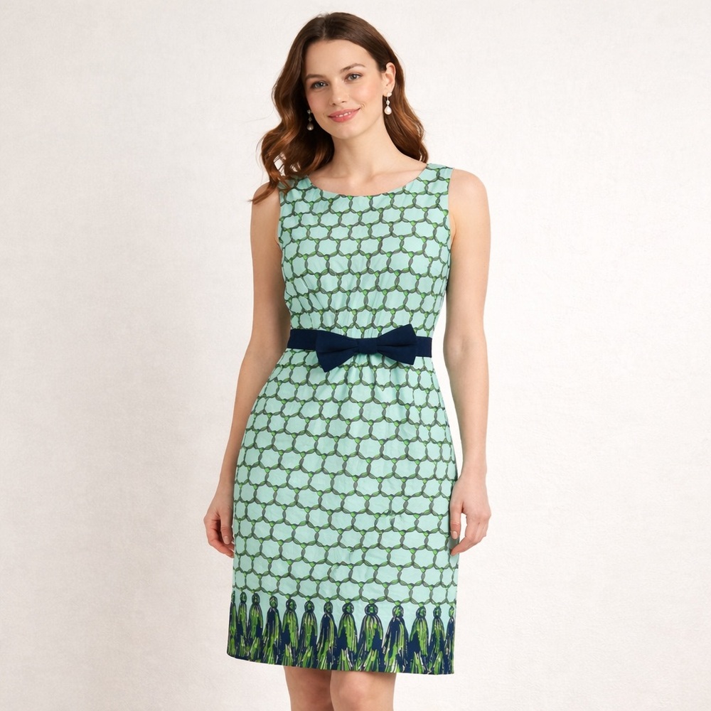 Lilly Pulitzer Mint Green and Navy Sheath Dress with Bow Belt